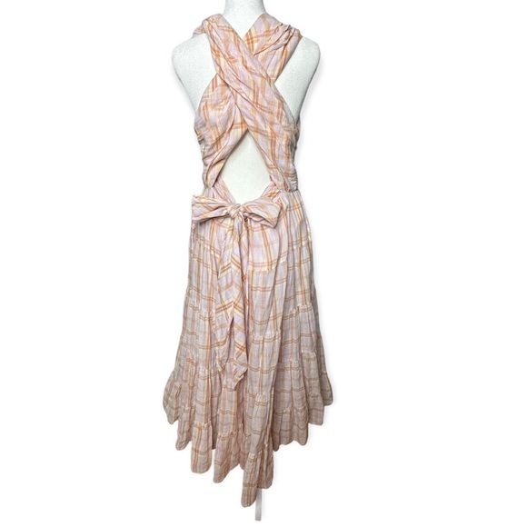 ULLA JOHNSON Noelle Crossover Halter Back-Tie Midi Plaid Dress NEW - Picture 5 of 14